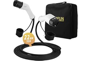 EVIEUN Tipo 2 EV Cavo di Ricarica per Auto Elettriche e Ibride | Tipo 2 a Tipo 2 | 32 A | trifase | 22 kW | 5 Metri | Compatible con Model S/ 3/ X/Y, Zoe, E-Tron, E-Golf,EQC, Kona
