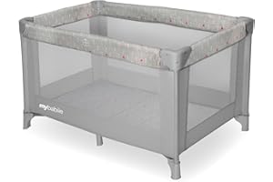 My Babiie Travel Cot - Lightweight, From Birth to 15kg, Easy Fold & Compact, Travel Bag, 120cm x 60cm Padded Mattress - Grey Elephants