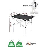 Exent 50x70 Katlanır Kamp Masası, Piknik Masası, Balkon Masası, Taşıma &Ccedil;antalı Portatif MASA-SİYAH