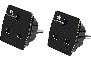 AMATHINGS 2 sztuki! (dwupak) adapter podróżny UK-Niemcy w kolorze czarnym
