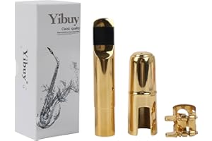 Yibuy B-flat - Imboccatura in metallo per sassofono tenore con tappo e legatura, misura #7, colore oro