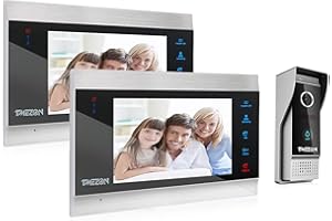 TMEZON Kit Videocitofono Monofamiliare 4 fili 1080P con due Monitor,Video Citofono con Telecamera Esterno Visione Notturna, Audio Bidirezionale,Rilevazione del Movimento,Record Automatica