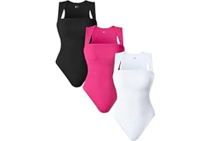 AIDEUX Body de 3 piezas sin mangas para mujer, camiseta de tirantes con cuello cuadrado, mono adelgazante acanalado, sexy y sin costuras