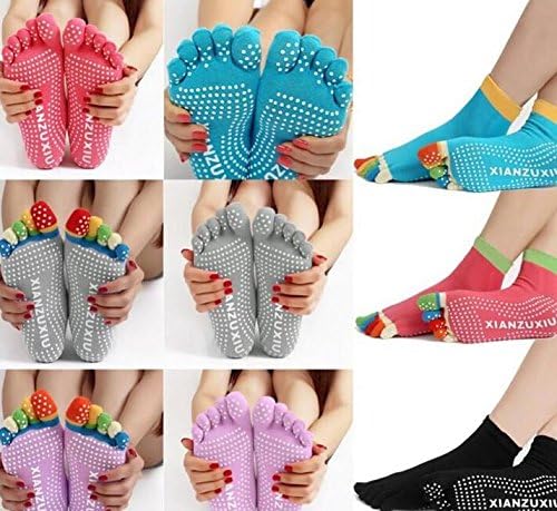 Yoga Socks - Professional Women’s Yoga Sports Sock - Five Toes, Anti-skid/slip, Cotton, 7 colours, Fits all, one EU size (Turquoise Colour CT Trq)