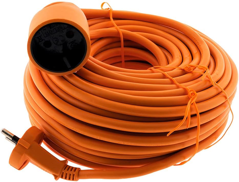 Zenitech - Alargador de Corriente 16A HO5VV-F 2x1,5mm² 3680W / 230V - Ideal para Cortacéspedes y Barbacoas - Resistente a Condiciones Exteriores - Conforme a Normas NF y CE - Naranja - Longitud 25m