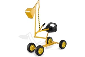 COSTWAY Excavadora de Arena para Niños, Controles de 2 Manos y Pala Flexible, Asiento Giratorio 360° y Respaldo, Excavadora Juguete Grande para Niños de 3+ Años, Carga 50kg (Amarillo, Ruedas)