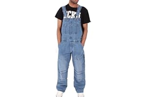 HIYIRUI Men's Denim Bib Overalls Relaxed Fit Jumpsuit Dungarees with Multi-Pocket