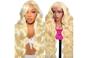Creuost 4x4 Transparent Lace Frontal Human Hair Wig Body Wave 150% Density Brazilian Virgin Hair #613 Light Blonde No Shedding No Smell For Women 20 Inch