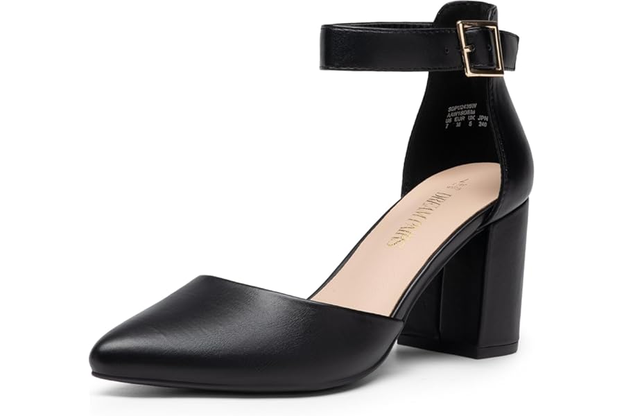DREAM PAIRS Women's Chunky Heel Pointed Toe Elegant Ankle Strap Pumps for Bride and Party