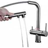 Osmosis 3-Way Removable Kitchen Tap, Kitchen Tap with Integrated Osmosis, Removable Shower, 360&deg; Swivel Sink, Grey