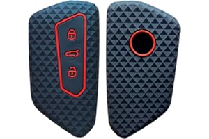 Happyit Silikonowe etui na kluczyki samochodowe do Volkswagena VW Golf 8 MK4 Mk8 2020, Skoda Octavia, 3 przyciski, pilot zdalnego sterowania (czarny + czerwony)