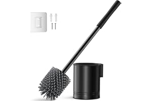 ‎HAMITOR HAMITOR Klobürste Silikon Edelstahl - Toilettenbürste Schwarz Wandmontage - ein Ohne Bohren einfache reinigung- Edelstahl Wc Bürste Langlebig und Rostfrei - mit schnell trocknendem halter Badmöbel Set