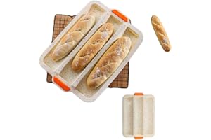 CHAWHO Moule a Baguette en Silicone Moule Cuisson Baguettes - Moule à Pain pour Baguette Anti-adhésif, Bâton de Pain Français Poêle à Pain pour Placer et Cuire 3 Baguettes, 34X24cm