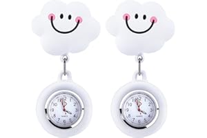 Vegena Orologi da infermiera – 2 pezzi orologio da infermiera bianca nuvole orologio da tasca custodia in silicone orologio da infermiera orologio da tasca con clip per uomo e donna
