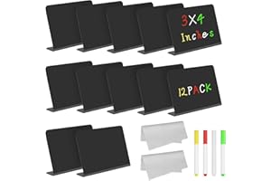 Vicloon Zestaw małych tablic, 12 szt. małej tablicy kredowej z 4 pisakami ścieralnymi, tablica ze stojakiem 7,5 * 10 cm, bufet wizytówki zarezerwowane tabliczki gastronomia wizytówka tablica (L)