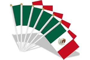 AhfuLife Bandera de Mano México, 15 Piezas Bandera México Pequeña con 30cm Palo para Decoraciones de la Copa Europea, Eventos Deportivos, Celebración, Desfile, Día Nacional, Fiesta