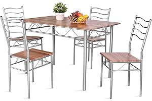LIFEZEAL Set di da Pranzo, 1 Tavolo Rettangolare da Pranzo e 4 Sedie da Pranzo, Telaio in Metallo, per Sala da Pranzo, Cucina, Ristorante, Montaggio Facile, 5 Pezzi, Argentato