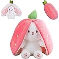 FDRJKN Cuddly Toy, Soft Toys For Kids,Bunny Plush,Plushies For Girls,Rabbit Plush Toy,Strawberry Rabbit With Zipper Decoration, Strawberry Rabbit Plush Toy, (Pink)