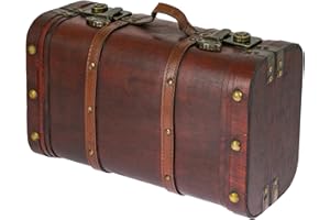 HMF 6412-140 Drewniana skrzynia na skarby, walizka w stylu vintage, duża, Peru, 40 x 23,5 x 16,5 cm