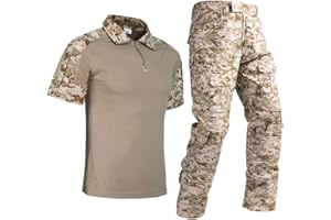 Uugood Shirt and Trouser Sets for Men, Tactical Shirt Military Pants Summer Short Sleeve T-Shirt Camouflage Outfit Combat Trousers for Hunting Paintball Airsoft