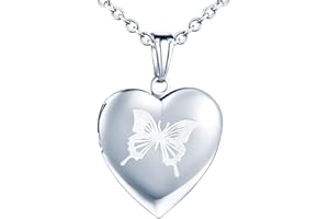 CPSLOVE Collar con Foto de corazón, Colgante de Acero Inoxidable para Mujer niña, Collar de Mariposa, Collar conmemorativo, Puede Poner Fotos, tallar el patrón de Mariposa