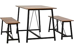 ‎HOMCOM HOMCOM Esstisch Esszimmergruppe mit Metallgestell, Bartisch Set, Essgruppe mit 2 Bänken, Küchentisch-Set für Esszimmer, Küche, Industriedesign, Rustikal-Braun, 120 x 80 x 75 cm
