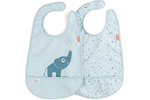 Done by Deer Lätzchen Baby mit Klettverschluss - 2er-Pack - Weiches & Wasserdichtes Babylätzchen - Lätzchen mit Auffangschale – OEKO-TEX-Zertifiziert - 100% Polyester/PU Beschichtung