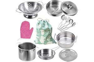 GOLCUGYJH Tiny 12PCS Kids Kitchen Accessories Set Pretend Play Food Cooking Utensils Cookware Kitchen Toys.Mini Stainless Steel Cookware Play Pots and Pans Set Packed in Cotton Bag for Toddlers (Small Size)