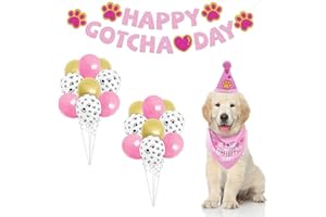 ASOCEA Dog Birthday Party Supplies Happy Gotcha Day Dog Bandana Set Boy Girl Party Banner Dog Birthday Outfit Triangle Scarf for Pet Dogs Cats Adoption Party Decor Accessories-Pink