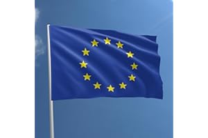 BULLTEK Flaga Unii Europejskiej 90 x 150 cm - Europa Poliester ze szlufką na cholewkę Odporna na warunki atmosferyczne Jasny kolor - Do użytku wewnątrz i na zewnątrz