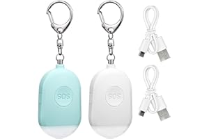 PANSYFEN 2 Stück Persönlicher Alarm Taschenalarm USB Wiederaufladbar130 dB Sirene mit LED Taschenlampe und Schlüsselbund Selbstverteidigungsalarm Alarm Schlüsselanhänger für Frauen Männer Kinder Senioren