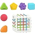 Kidology Baby Shape Sorting Toy | Montessori Sensory Toys with 6 Pcs Blocks Colorful Cube for Kids | Shape Sorting Bin with Elastic Bands Fine Motor Skill Early Learning Preschool Educational Blocks