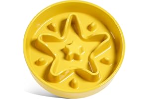 LE TAUCI Gamelles en céramique pour Chien de Petite Race, pour mangeurs Rapides, Bol Puzzle pour Petits Chiens et Chats, étoile Jaune, S-350 ML