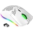 Wireless Lightweight Gaming Mouse,Ultralight Honeycomb Shell Mouse with 2.4G Wireless Rechargeable,RGB Backlit,7 Buttons,Adjustable 3200DPI,USB Receiver,Ergonomic Mice for PC Gamers,Xbox,PS4(White)
