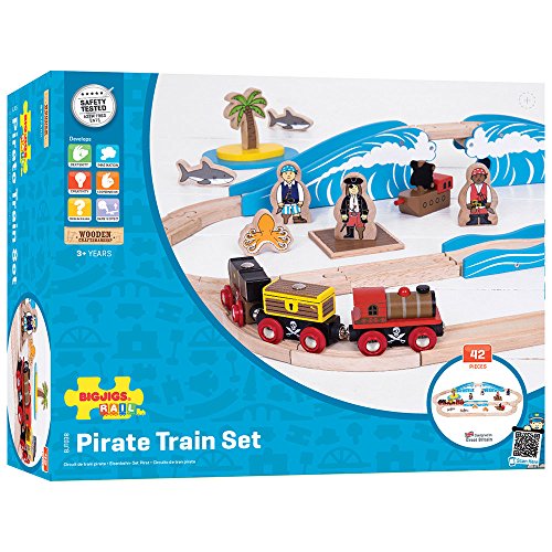 Bigjigs Rail Wooden Pirate Train Set - 42 Play Pieces