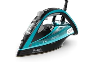‎TEFAL Tefal Dampfbügeleisen Ultimate Pure, 3200 W, 1,2 kg, Micro-Calc-Filter, Durilium Airglide Autoclean-Bügelsohle, automatische Abschaltung, ‎0,35 Liter Wassertank, Made in France, schwarz/türkis, FV9844