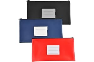 PTJJXA 3 Pièces Sac de Billet en PU 28x15cm, A5 Pochette de Dépôt Bancaire avec Fermeture Éclair et Fenêtre, Étanche Portefeuille Bancaire pour Ranger Argent, Documents, Bijoux et Passport (C)