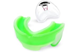 WOSO Adults and Junior Mouth Guard, Gum Shield with Case, Slim Fit Professional Mouthguards for Football, Hockey, Wrestling Rugby, Martial Arts, Boxing, MMA, Judo, Karate (Green + White)