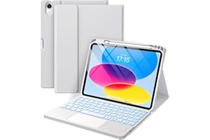 Vobafe Touchpad Hülle mit Tastatur für iPad A16 11 10 Generation 2025 2022, 11/10,9 Zoll, Magnetische Abnehmbar Tastatur, 7 farbige beleuchteter, mit Stifthalter, QWERTZ Layout, Grau