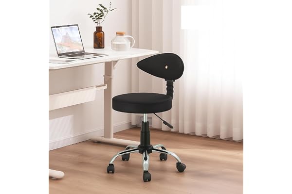 NEWTURN Metto Pre-Assembled with Metal Stand Rolling Compact Chair Lift Swivel Stools with Fixed Rest for Home Office Beauty Salons Shops Bar Chairs with 1 Years Wty (Black_Rexine)