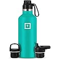 Insulated Water Bottle with Spout Lid Narrow - 950ml (3 Lids) - Cold 24hrs & Hot 12hrs Drinks - Double-Walled Stainless Steel Metal Leakproof Travel Sports Gym Camping & Hiking Hydration Flask