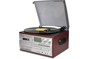LoopTone 3 Speed Bluetooth Vinyl Record Player Vintage Turntable CD&Cassette Player AM/FM Radio USB Recorder Aux-in RCA Line-out