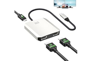 Minthouz USB C auf HDMI Adapter, 4k@60hz Dual HDMI Splitter mit 95 W PD, 3 in 1 USB C Adapter für MacBook/Chromebook Pixel/Lenovo/Surface/Dell (MST nur für Windows)