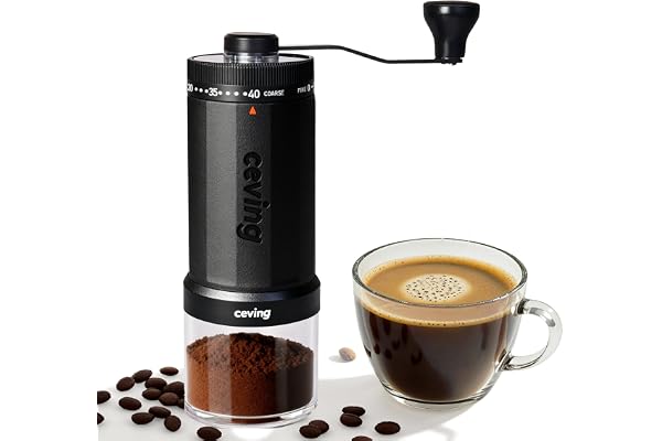 Ceving Moulin à Café Manuel, 60 g Grande Capacité, Meules Coniques en Céramique de Haute Précision, 40 Réglages Externes Sans Effort, Pour Espresso, Café Filtre, Bialetti & Cafetière à piston