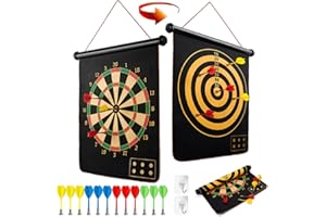 LiRiQi Magnético Diana de Dardos, Tablero Colgante para Interiores o Exteriores, Juego de Doble Cara, Juguete Seguro Regalo para Niños y Niñas Con 12 Dardos, 38cm