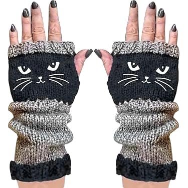 Gestrickte Handschuhe Katzen Stickerei Gestrickte Fingerlose Handschuhe Mit  Katzen-Stickerei 2026 - Warme Strickhandschuhe Fr Frauen & Katzenliebhaber