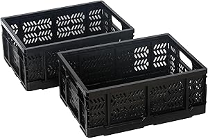 PAG-Mass 4×20L Collapsible Storage Crates,Portable Plastic Storage Basket,Plastic Folding Crate Bins for Milk Clothes Toy Book Snack Grocery Storage,Black