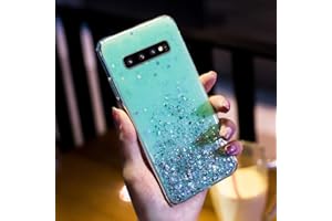 Herbests Kompatibel mit Samsung Galaxy S10 Handyhülle Glänzend Bunt Strass Sterne Glitzer Weich Silikon Hülle Ultra Dünn Crystal Clear Handytasche Durchsichtige Schutzhülle Case,Grün