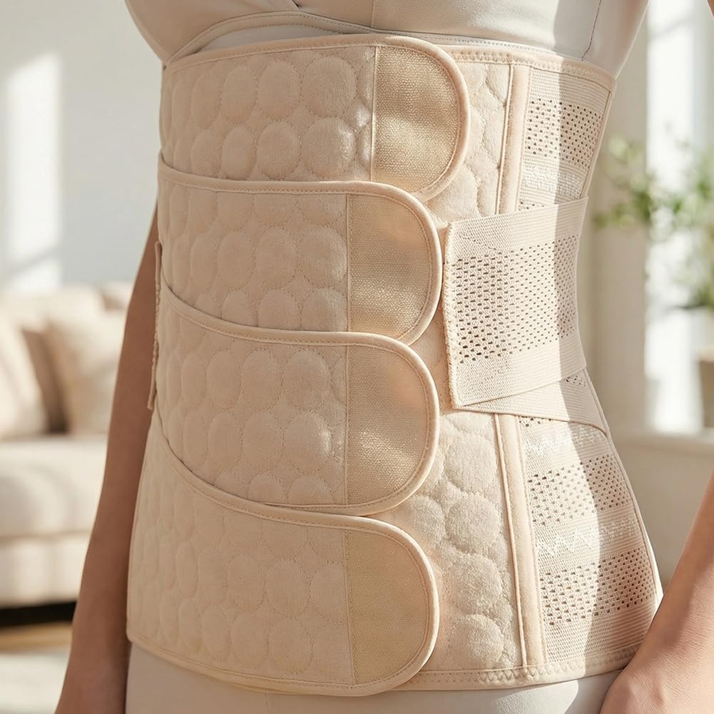 Faja Postparto - Banda para el vientre posparto para mujer, faja de sujeción abdominal, juego de 4 piezas para parto vaginal, moldeador de cintura por cesárea, beige, M