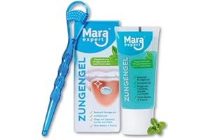 MARA EXPERT Detergente per lingua + gel medico per lingua – combatte i rivestimenti batterici della lingua | raschietto per lingua con spazzola per la lingua | combattere l'alito cattivo | raschietto tongue